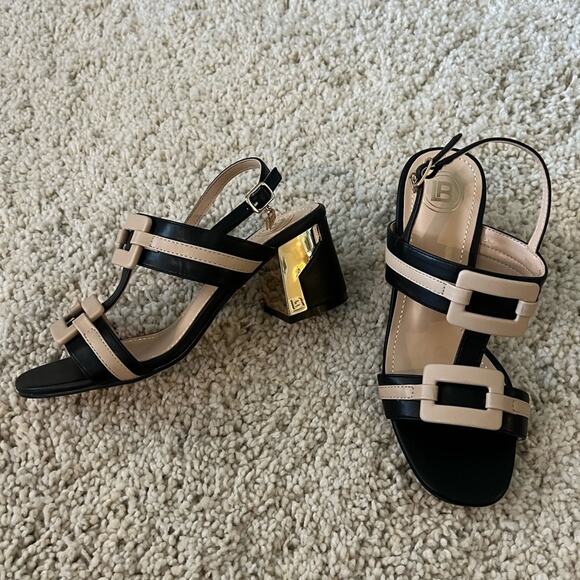 Laura Biagiotti Tan Black Block Heels Size 37 - Picture 6 of 6
